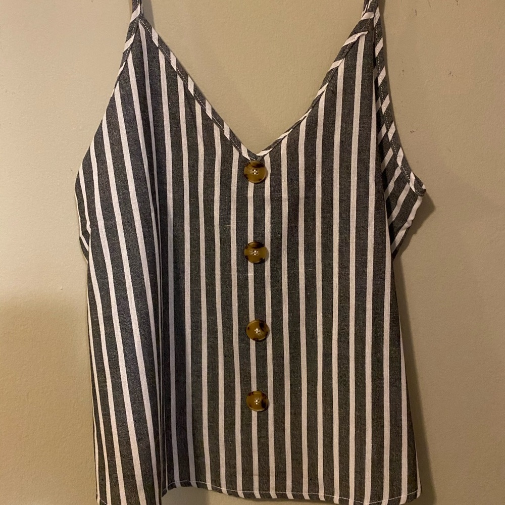 Denim Blue & White Striped Tank Top
